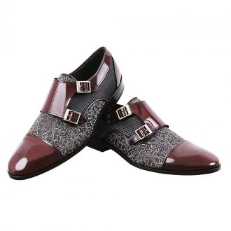 ZAPATO "RV" BURDÉOS EN PIEL Y TEJIDO.