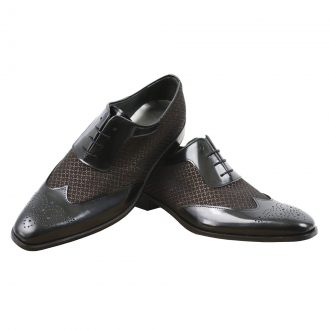 ZAPATO "RV" NEGRO/BRONCE EN PIEL Y TEJIDO.